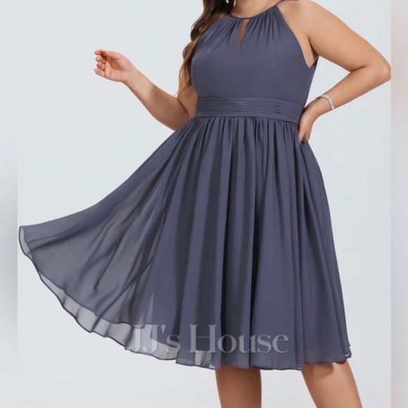 NWT - A-line Scoop Chiffon Cocktail Dress With Ruffle - Picture 5 of 16